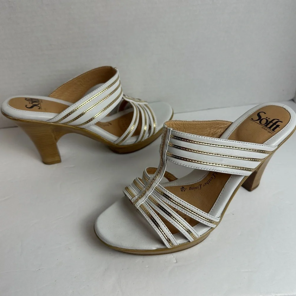 SOFFT White and Gold Leather Strappy Cut Out Heels Sandals Women’s Size 8 - Picture 14 of 14
